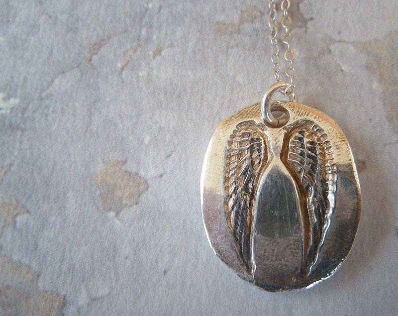 Guardian Angel Wing Necklace. Artisan Handmade Fine Silver Jewelry