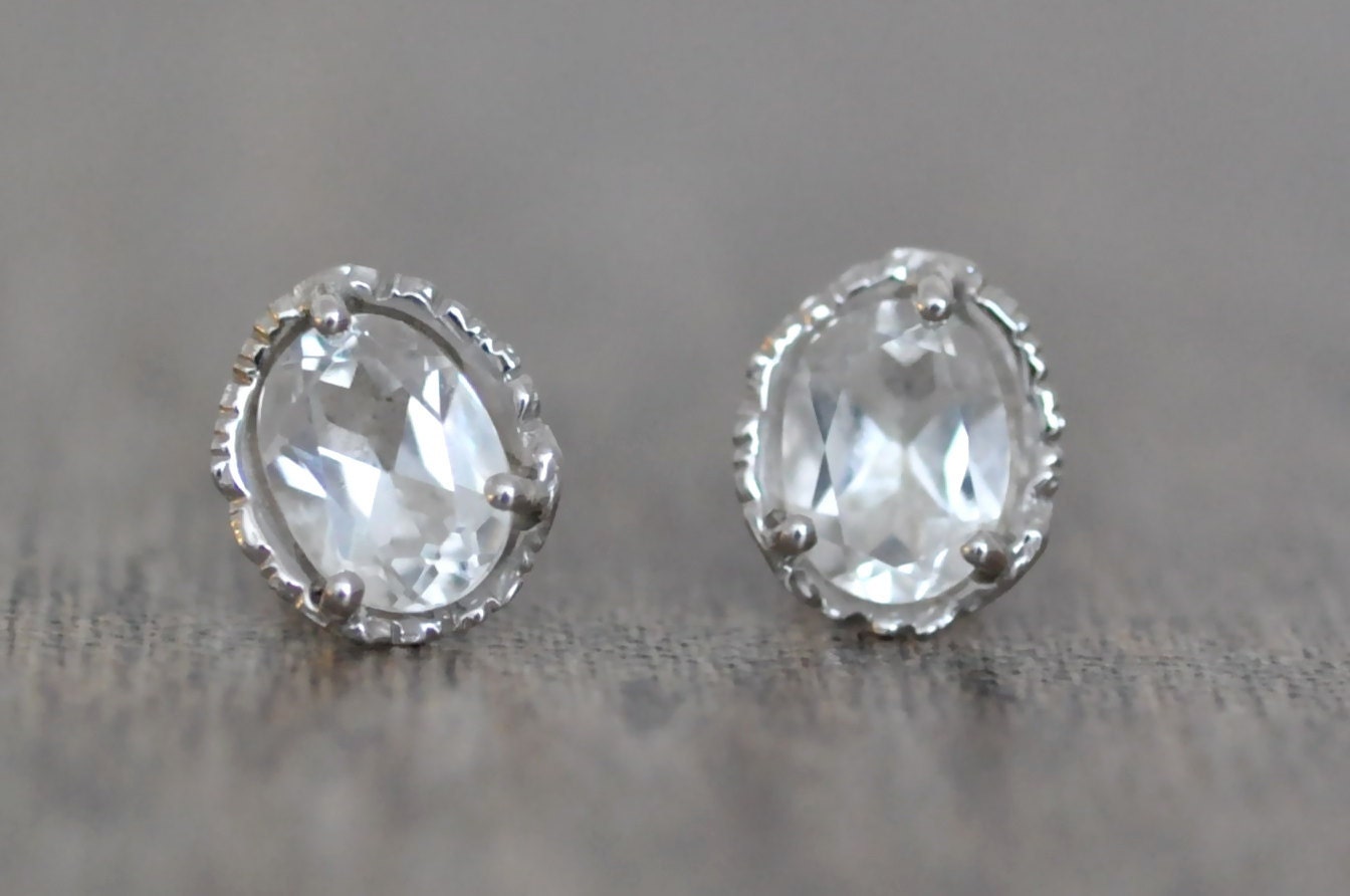 White Topaz Earrings set in Sterling Silver - Ready to Ship
