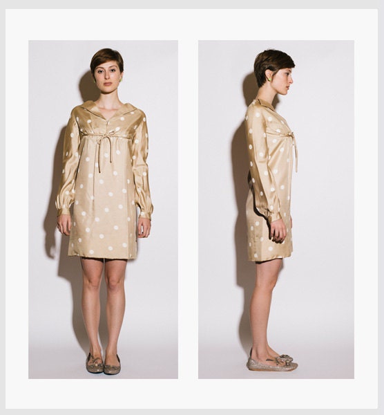 NINA RICCI 1960s COUTURE Beige Polka Dot Mini Dress