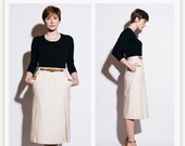 SALE HERMES 1980s Cream Classic Leather Belt Skirt