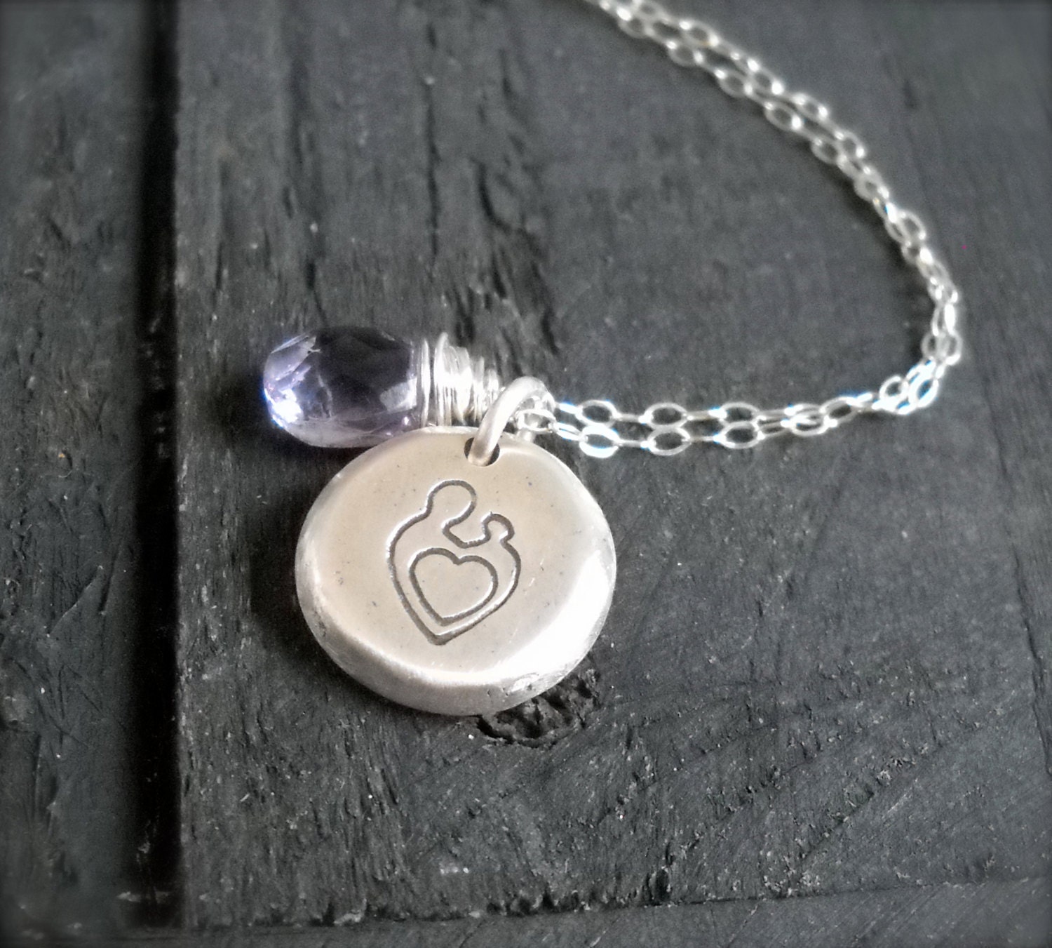Sterling Silver Mother Child Pebble Necklace With Birthstone Drop