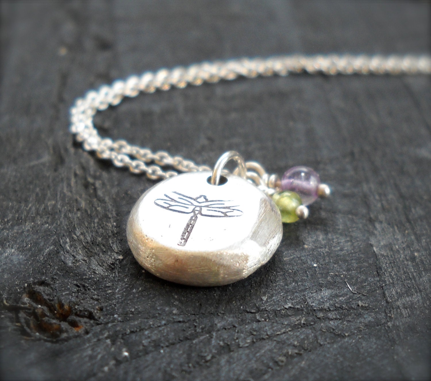Sterling Silver Dragonfly Pebble Necklace Recycled Eco-Friendly
