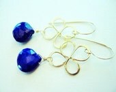 Lapis Lazuli and Gold Clover Dangle Earrings