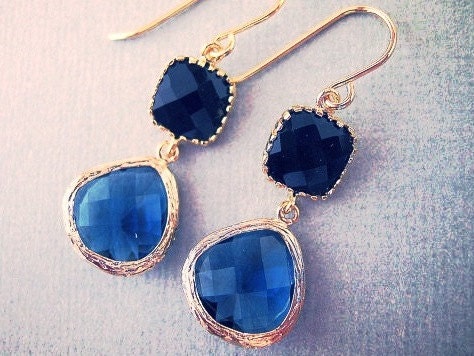 Black Onyx and Sapphire Glass DangleEarrings