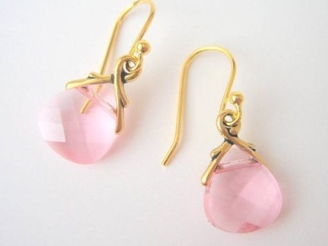 Drop Earrings, Pink Earrings, Pink Swarovski Crystal Earrings, Bridesmaids Jewelry