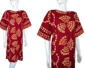 Vintage Ethnic Puka Shell Print Cotton Dress Medium
