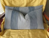 2 Recycled Denim 22 inch x 12 inch Lumbar Pillows Covers Cushion upcycled blue jeans