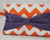 Chevron Bow Clutch in Orange and Purple Clemson Game Day Wristlet Gameday Graduation Gift