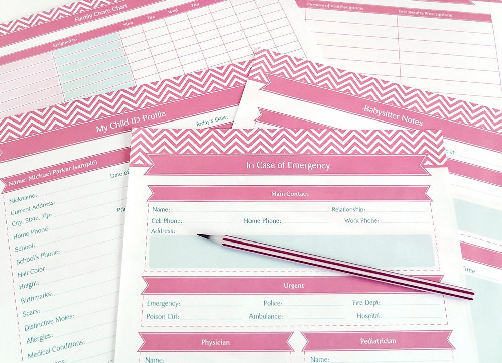 Family Organization Kit, 10 Editable PDF Documents, Instant Download