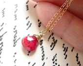 heartbeat - gorgeous pink red genuine ruby pendant - 14k gold filled chain - mother daughter gift  -  simple gemstone jewelry