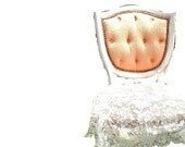 RESERVED  4 ANDREA---Shabby Painted French Side Chair. White shabby chic w Apricot Velvet Tufted. Customize for your Cottage