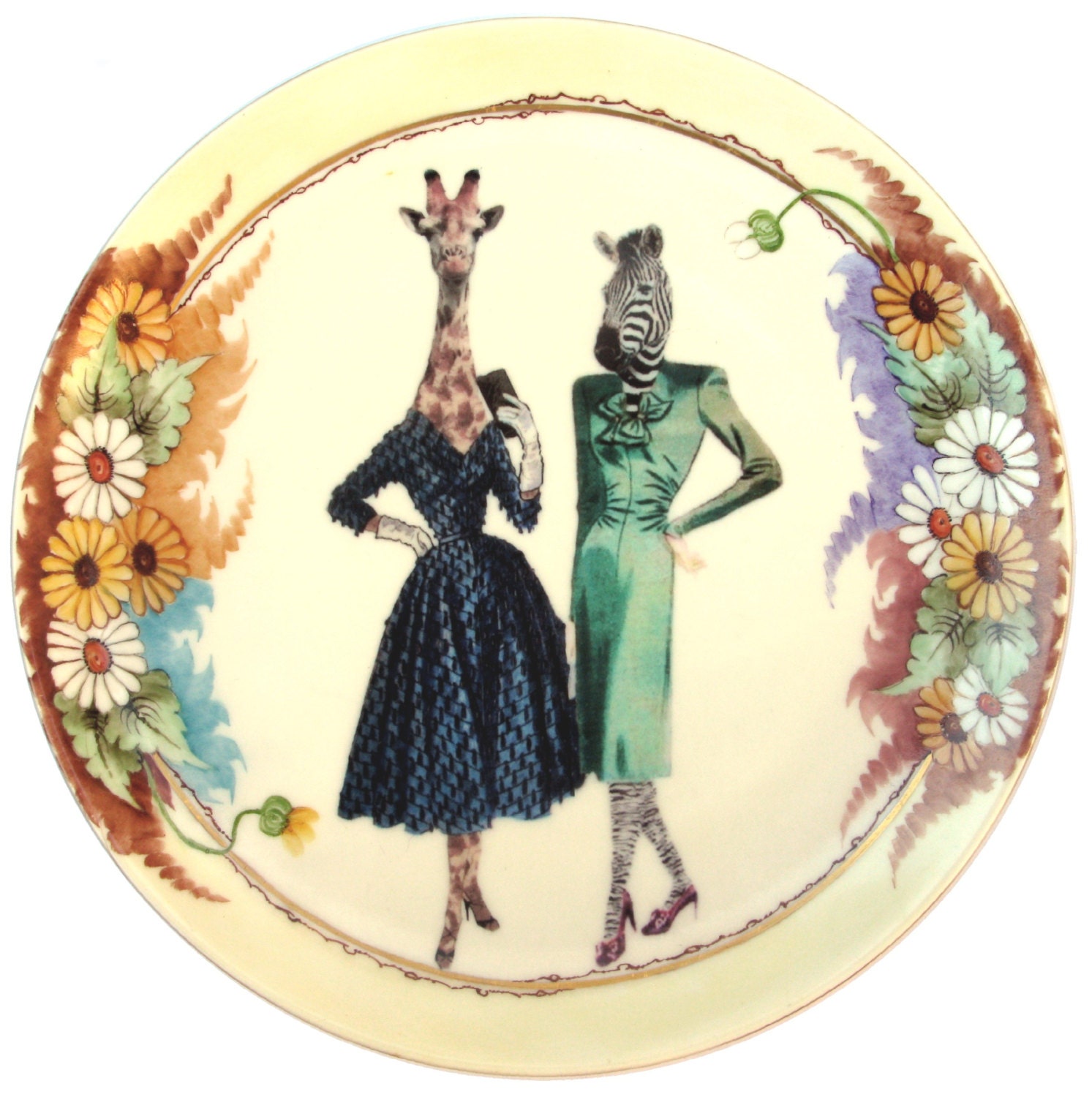 Best Friends,  Lucinda and Hazel  - Altered Vintage Plate