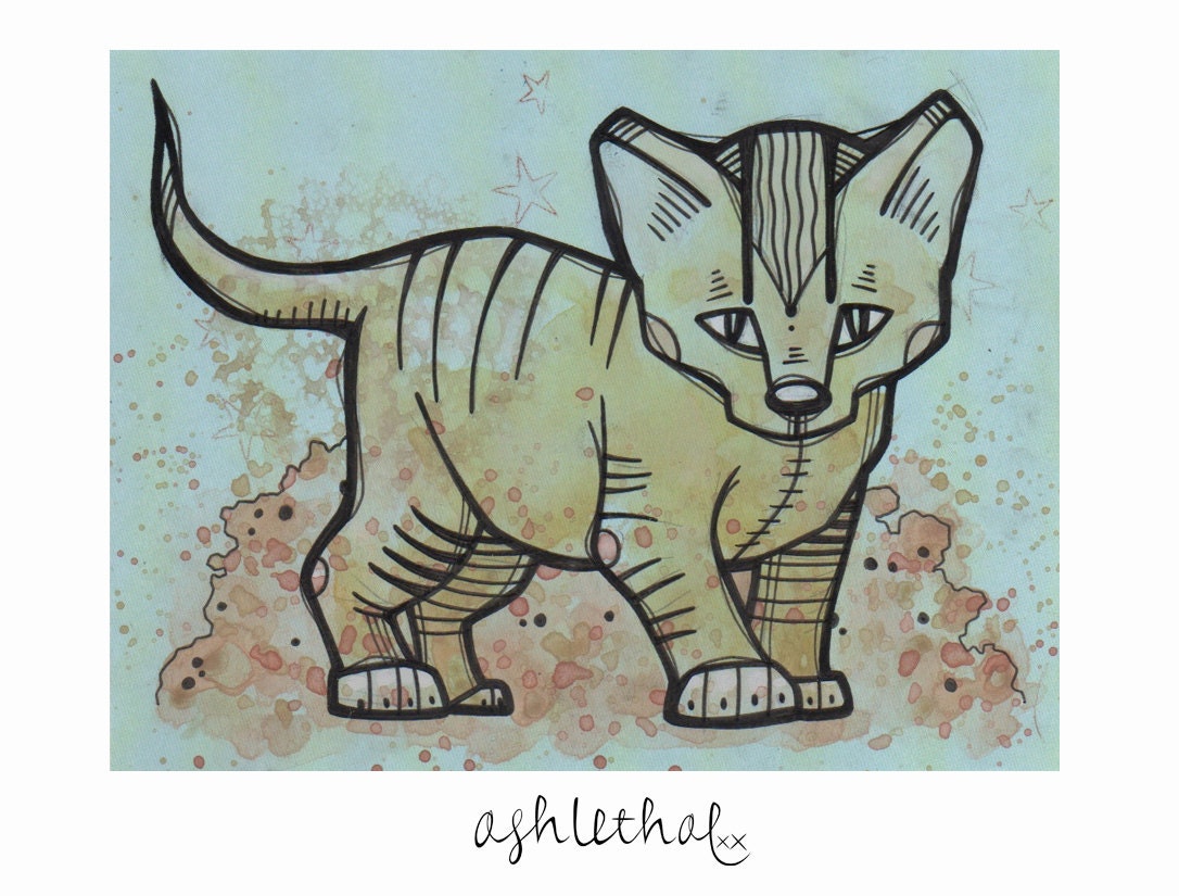 Kigger - Original Mini Ink & Watercolor Drawing on Card Stock Paper