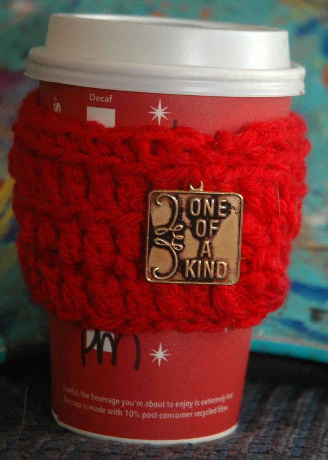 Rosey pink Crochet cozy sleeve for take out coffee cup
