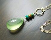 Melon Green Prehnite Blue-Green Turquoise Sterling Silver Pendant Necklace by Mossandmist - "Honeydew"