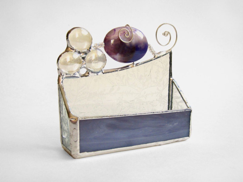Business Card Holder Purple Agate Bead Stained Glass Geode Handmade OOAK 247