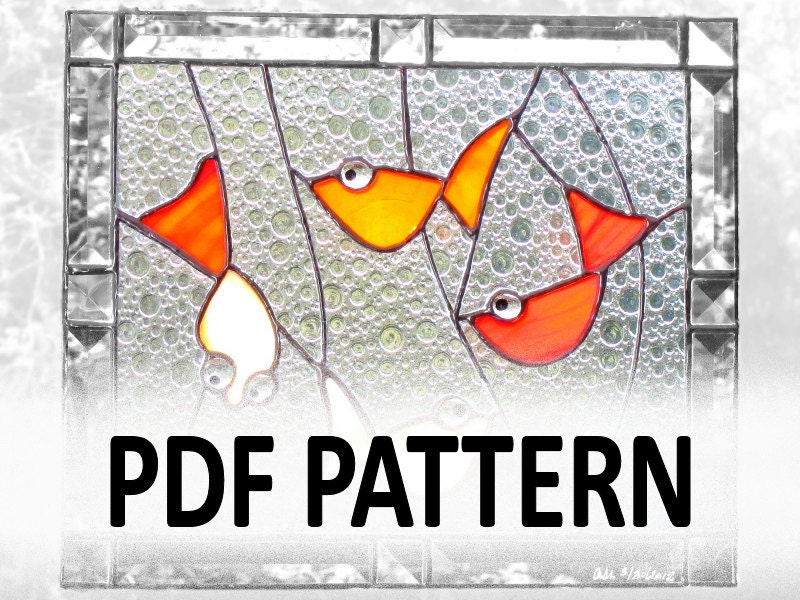 PDF Pattern for Stained Glass Panel - Four Gold Fish FleetingStillness Original Design