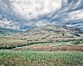 Mountain rural Photograph clouds valley oregon idaho west landscape earth blue green peak rustic farming Seven Devils 11x14 fine art photo