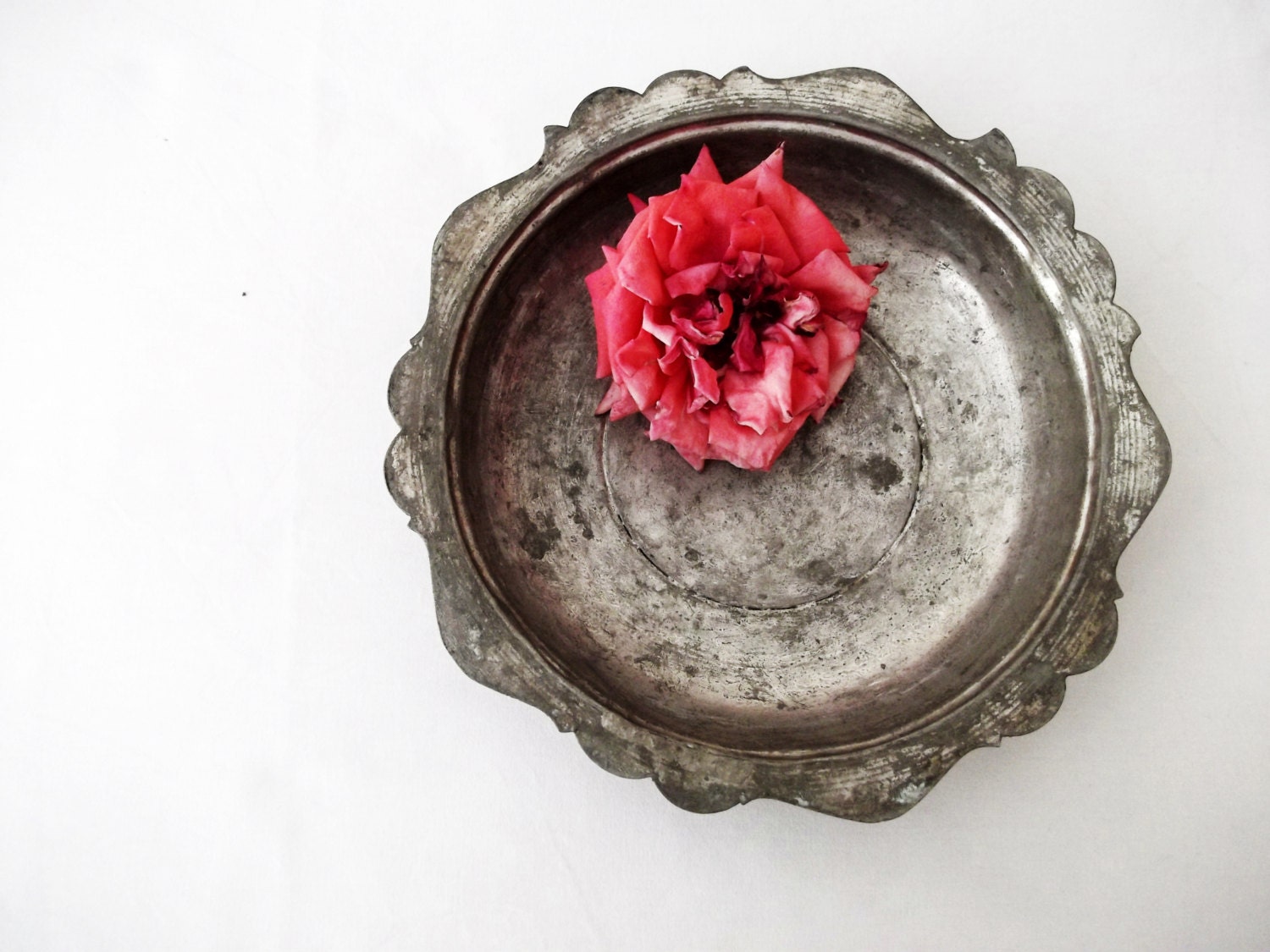Ottoman Style Antique Look Vintage Silver Tone Metal Tray Serving Plate - Old Rustic Ornate Shape