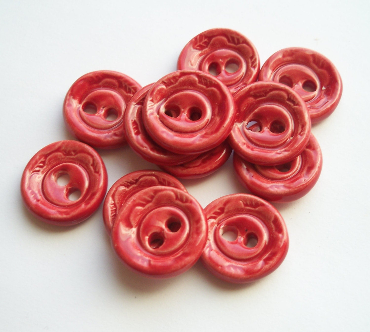 Red Patterned Ceramic Buttons