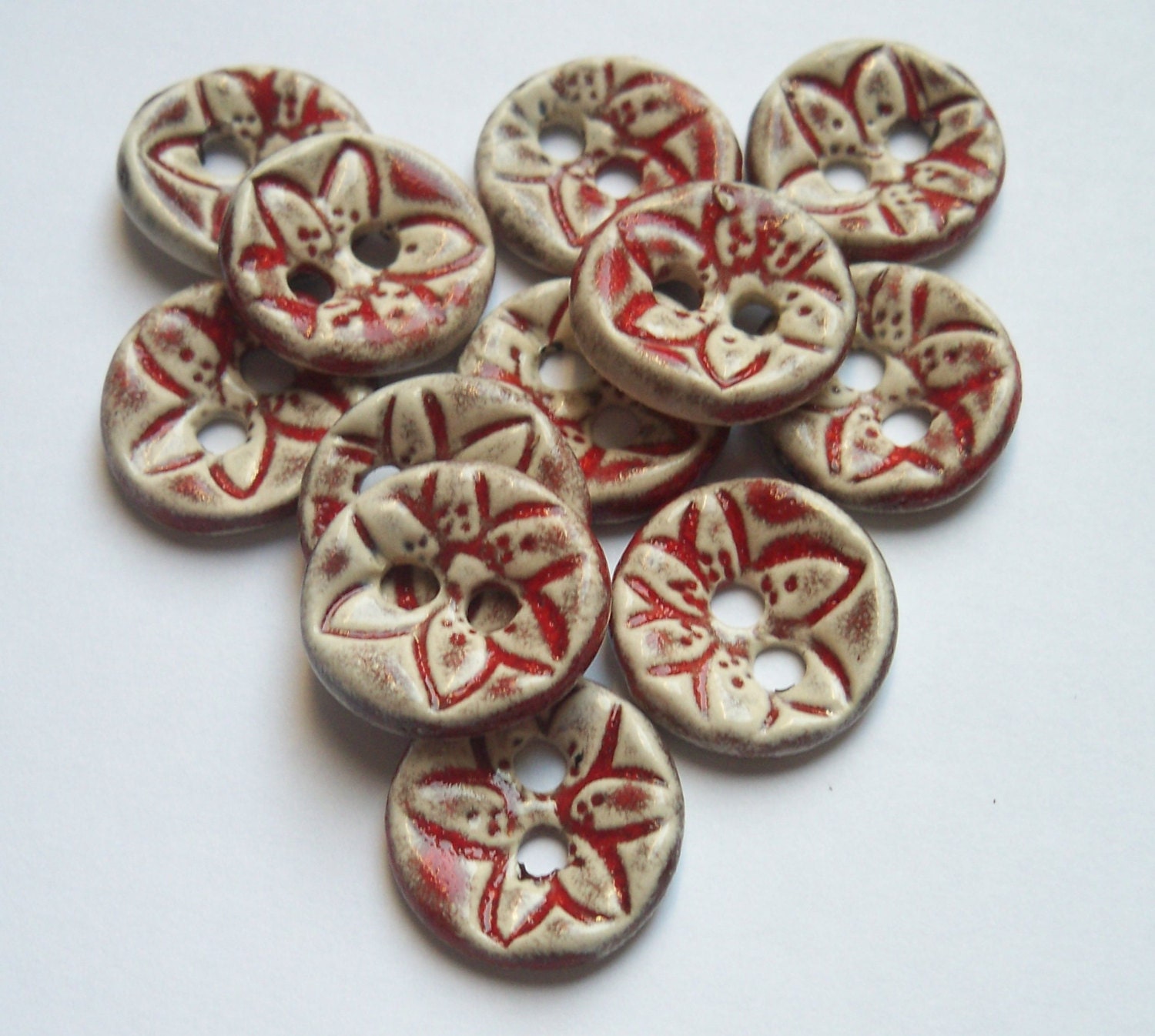 Red Hot Flower Ceramic buttons
