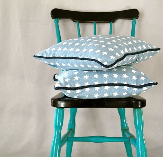 Blue Linen Star pillow with Denim details