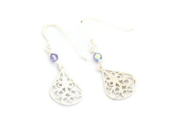 Tanzanite and Silver Filigree Chandelier earrings