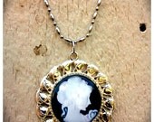 CLEARANCE-Elegant Victorian Cameo in Vintage Silver Setting with necklace included