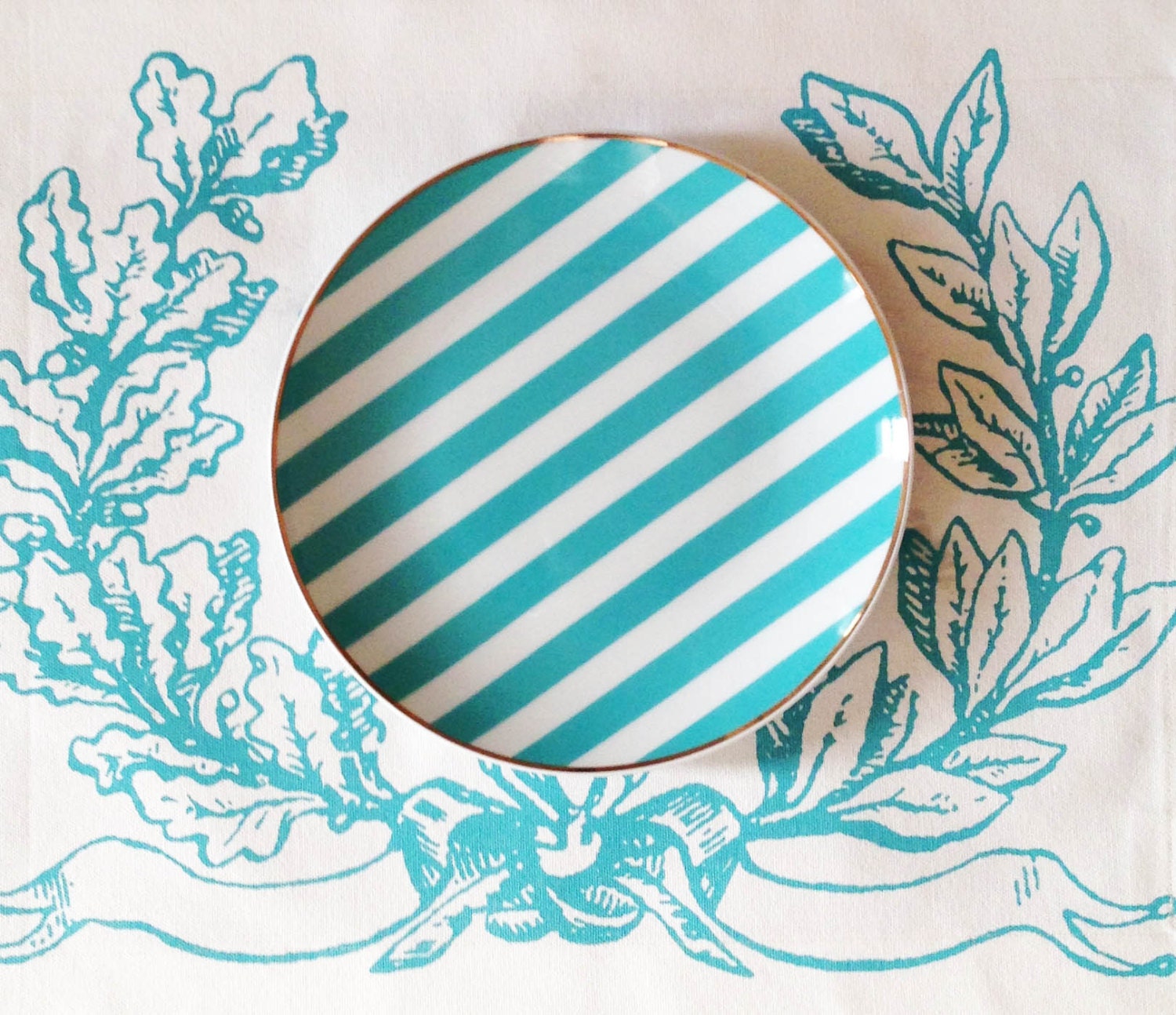 Turquoise Stripe Porcelain Plate