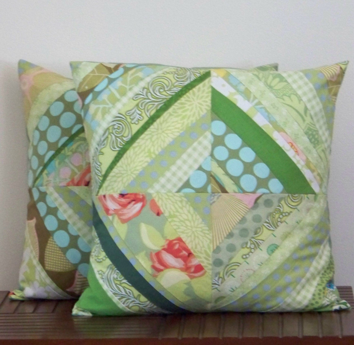 Modern String Quilt Block Pillow in Green
