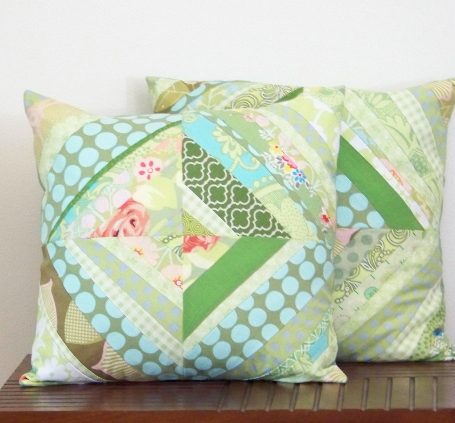 Modern String Quilt Block Pillow in Green