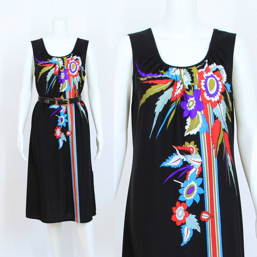 Striped Flower Print Summer Dress / M