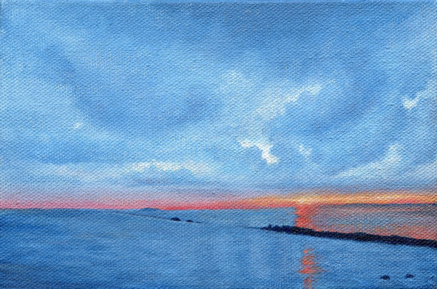 Hammonasset Beach State Park at Sunset, Madison, Connecticut - 4 x 6 Print of Original Painting by SBMathieu