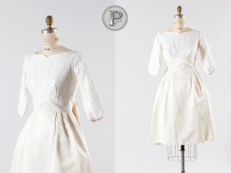 1950s dress xs / 50s satin wedding dress : His & Hers