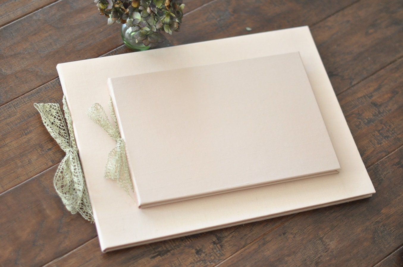 Blush Silk Wedding Guest Book/ Photo Guestbook and Matching Wedding Album with gold metallic lace