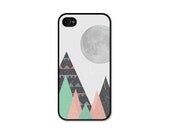 Tribal Geometric Moon and Mountains iPhone 4 Case - iPhone 4 Cover - iPhone 4 Skin - Mint Green Black Pink Coral Peach Triangle Cell Phone