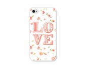 Peach Floral iPhone Case - iPhone 4 Case - iPhone 4 Cover - iPhone 4 Skin - Coral Pink Pastel Typography Love Flowers iPhone 4s Case
