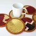 Sukan / Hand Woven - Turkish Antique Kilim Cups Coasters - 6 pcs - purple, ivory, gold, yellow, gold