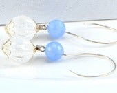 Gorgeous Periwinkle and Clear Ribbed Vintage Lucite Beads and Sterling Silver Earrings