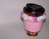Pink Crochet Coffee Cup Cozy, Sweet Baby Girl, Coffee Cup Sleeve, Teacher's Gift or Stocking Stuffer for the Coffee Lover