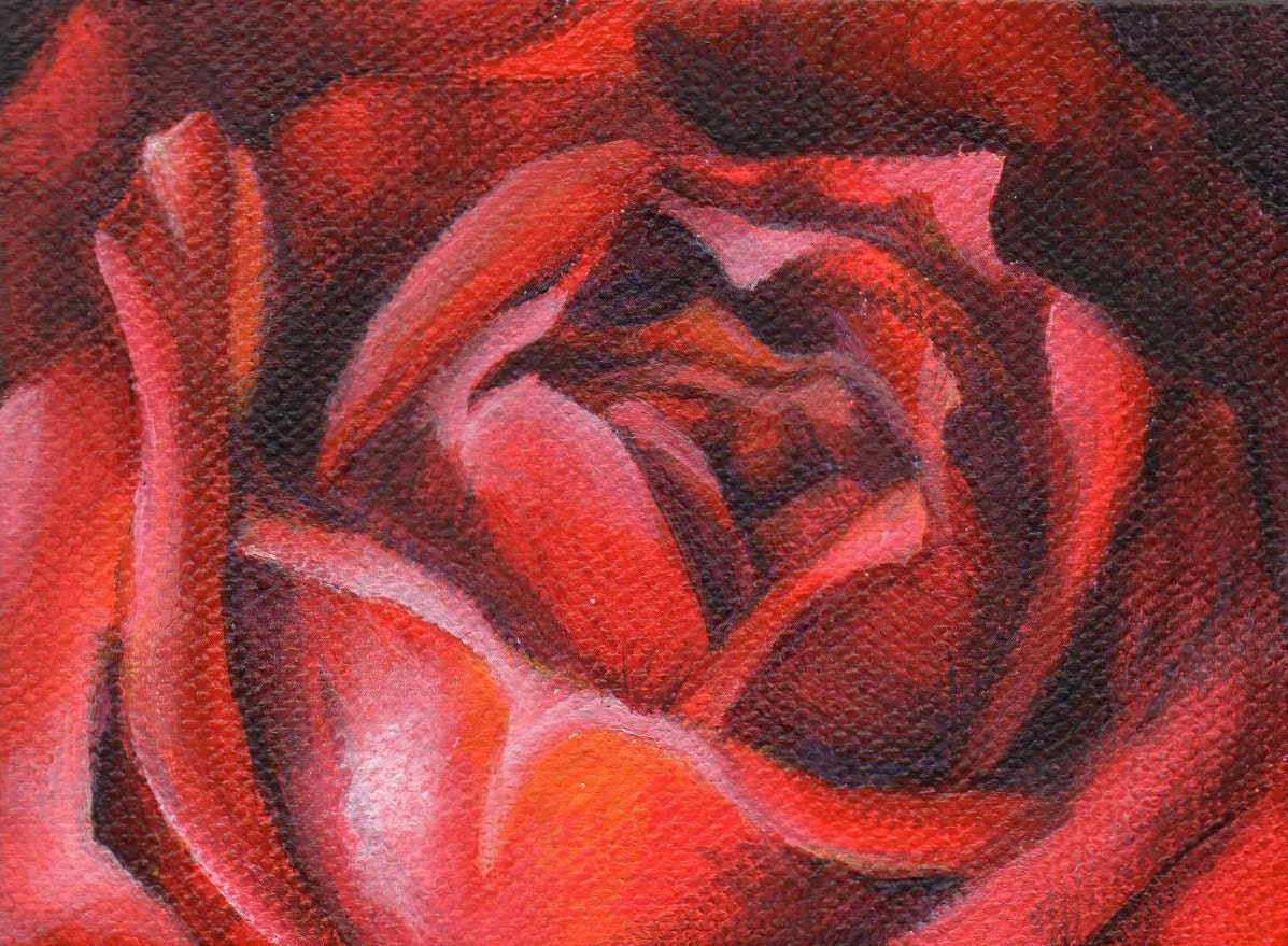 Small Floral Painting - Original Acrylic Painting on Canvas - Red Rose