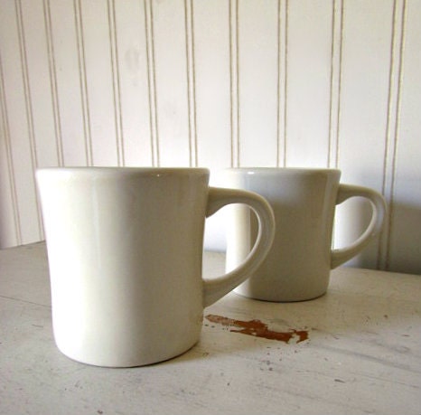 Vintage Creamy White Ironstone Restaurant Mugs... Set of 2 by Buffalo China