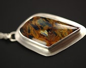 Pietersite and Sterling Silver Pendant Necklace - fine jewelry - stone jewelry