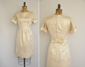 vintage 1950s dress / 50s gold cocktail dress / vintage 1950s dress