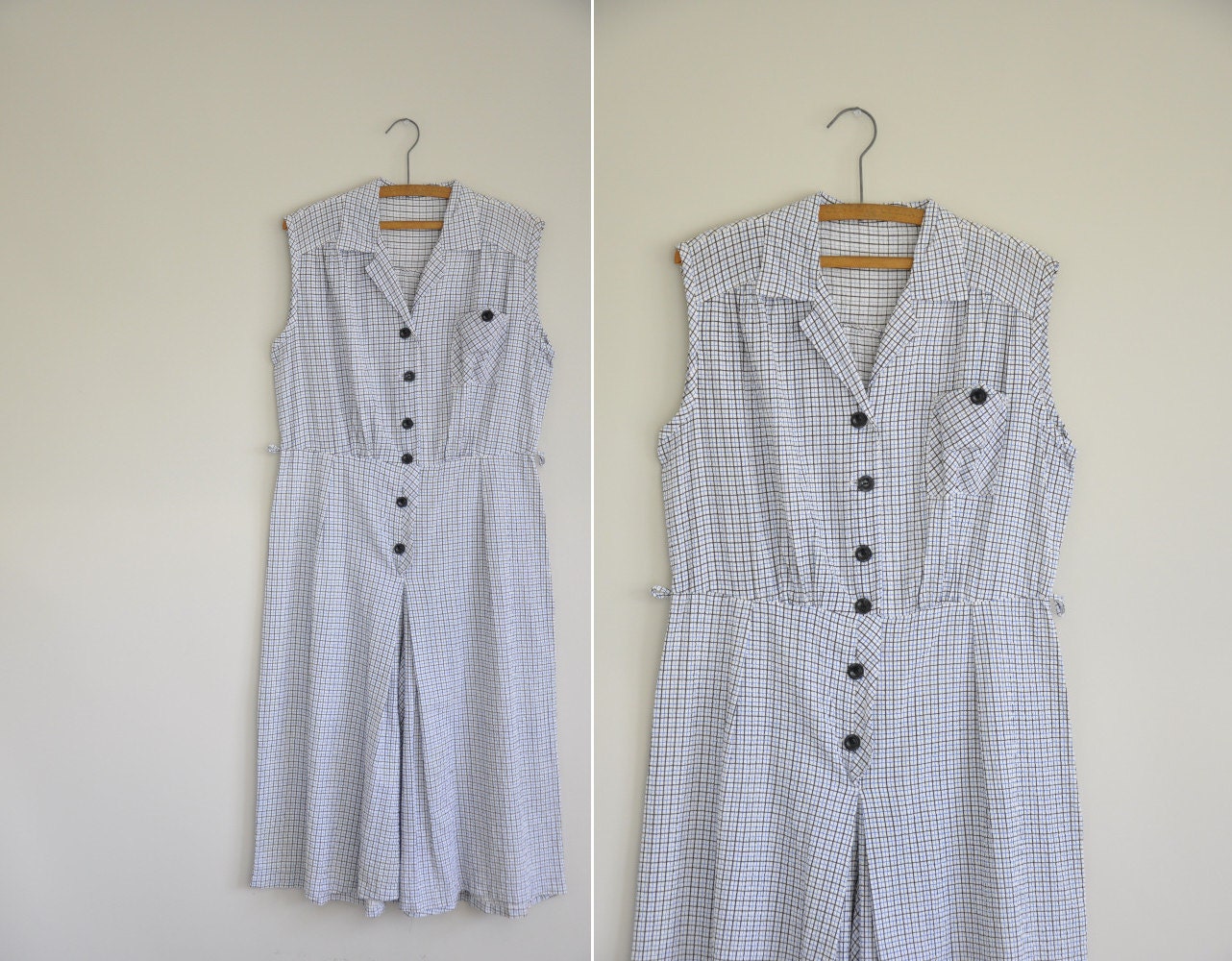 vintage 1930s play suit / 30s cotton plaid jumper / 1930s rare loungewear