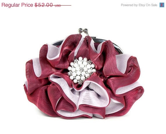 ON SALE Fuchsia Bridal Clutch, Bridesmaid Clutch, Bridal Clutch, Evening Bag, Crystal Pearl Brooch, Wedding Accessories