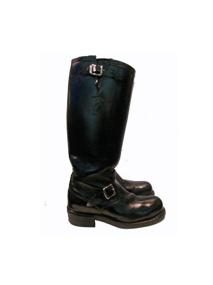 Vintage Mens Chippewa Motorcycle Boots Pre-Owned Heavy Duty Black Leather Engineer Bike Boots size 9 EE