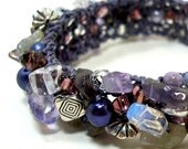 Lilac Lavender Stone Wedding Bridal Party Jewelry Unique Knit Cuff Purple Amethyst Moonstone Silver Soft Fiber Beaded Cuff