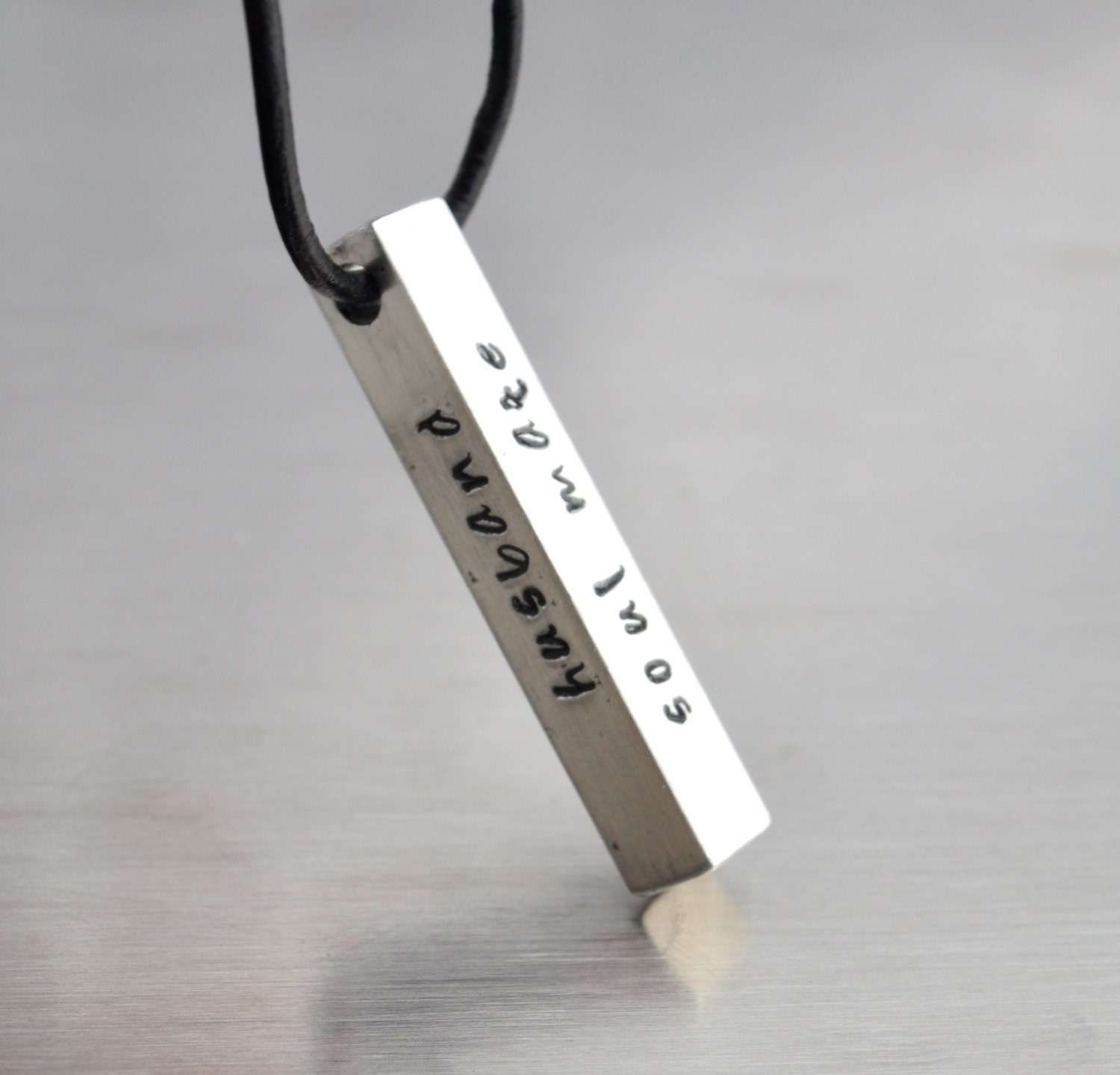 Personalized Bar Necklace, Hand Stamped Necklace for Men Husband Son Father Dad Boyfriend Gift