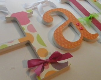 Baby Girl Wooden Letters - LITTLE LOLLIPOP Theme - Pink Orange Lime Lavender